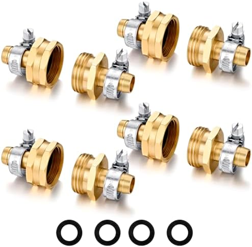 Garden Hose Repair Connector with Clamps Hose End Repair Kit, 1/2"Barb Garden Hose Fittings Male and Female brass garden hose ends (1/2"Barb-4 Set) by SIGURANTA