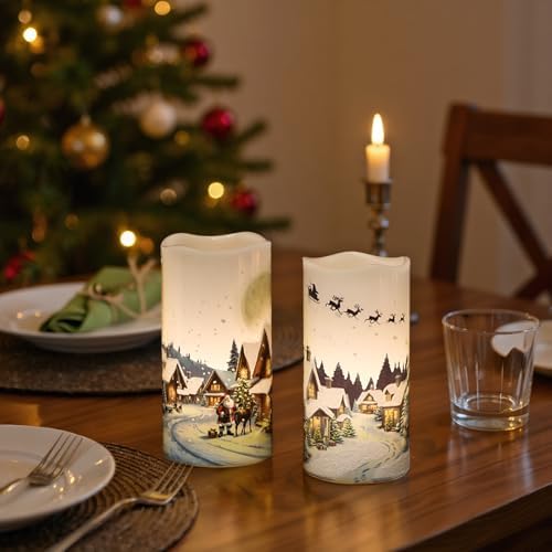 Christmas Santa LED Flameless Pillar Candles Battery Operated Remote Timer - Image 4