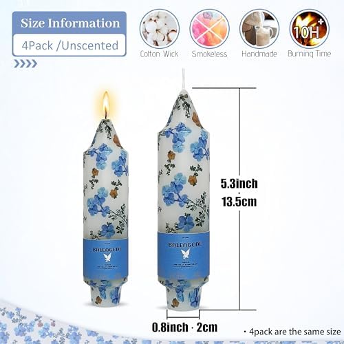 Print Taper Candles - Blue Floral Blend Pattern Short Candle 5Inch Unscented Flower Tapered Candlesticks for Family Gatherings Weddings Restaurant Holiday Decorations Set of 4 - Image 2