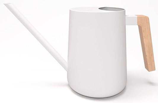 35 Ounce Metal Small Indoor Watering Can with Long Spout & Real Wood Handle for House Plants, Succulents, Cacti & Seedlings - White Long Spout Watering Can Indoor Plants - Gentle Flow & No Spills
