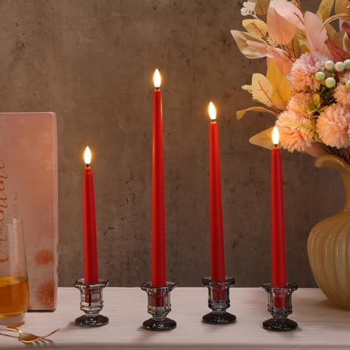 Rossesay 24 Pcs Flameless LED Taper Candles Battery Operated Candle 8.5", 9.65", 10.8", 12.8" Flameless Candlesticks Flickering for Christmas Church Wedding Indoor Decoration(Classic, Red) - Image 2