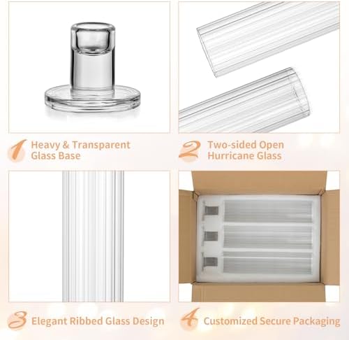 NUPTIO Hurricane Glass Candle Holders: Set of 10 Candlestick Holder 11.8" H - Image 5