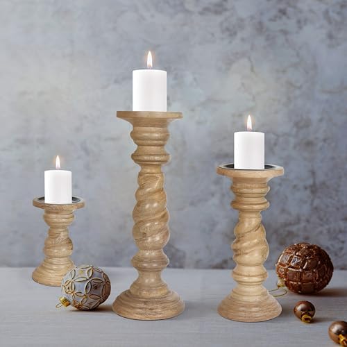 Rustic White Wash Pillar Candle Holders Set of 3 – Rope Design, 12" 9" 6" Heights – Farmhouse Candle Holders for Table Centerpiece & Decor – Fits Pillar Candles – Vintage Home Accent - Image 5