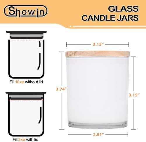 SHOWIN 10 OZ Thick Candle Jars for Making Candles 15 Pcs, Empty Jars with Wood Lids for Candle Making, Sample Container, Inner White - Image 3