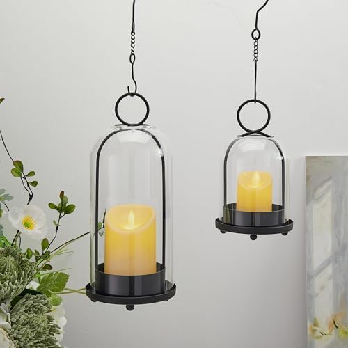 Hurricane Glass Candle Holders for Pillar Candles Set of 2 (5" & 4" Wide), Black Metal Candlestick Holders, Modern Decorative Centerpiece Lanterns for Table Mantel Wedding Housewarming Gift - Image 5