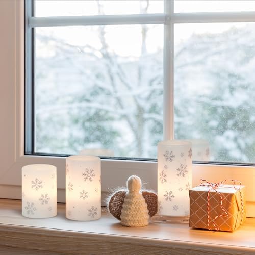 Christmas Snowflake LED Flameless Pillar Candles Battery Operated Timer - Image 5