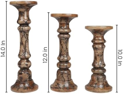 Homebia Design Natural Wooden Pillar Candle Holder Set of 3–14, 12, 10 Inch - Image 5