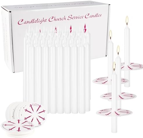50 Pieces 5-Inch White Unscented Taper Candles with Drip Protectors for Church, Prayer, Shabbat, and Vigil Use - Image 4