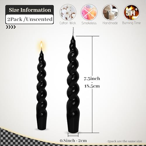 Spiral Taper Candles Candlesticks Unscented Twisted Candles 7.5 Inch Black Candles Set for Home Decor Church - Image 2