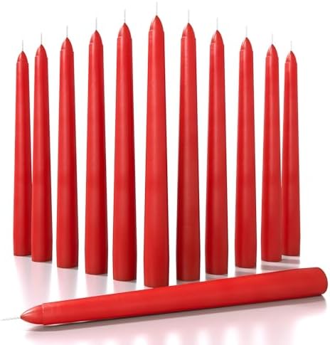 CANDWAX 8 inch Red Taper Candles Set of 12 - Dripless and Long Burning Candlesticks - Perfect as Taper Candlesticks for Dinner or Holiday Home Decor - Red Candle Sticks by CANDWAX