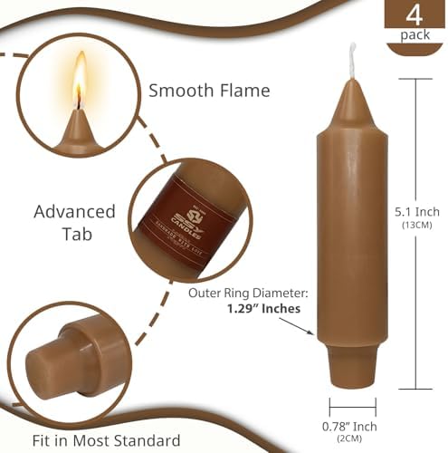 NJAO HOO Brown Short Taper Candle 5 Inch Fall Candlesticks Unscented Dripless Tapered Candle Set for Home Fall Decorations Wedding Party Dinner Candles, 4 Pack - Image 2