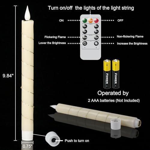 GenSwin Flameless Taper Candles with Remote Timer and String Lights Ivory - Image 2