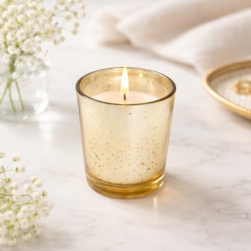 Hosley Set of 12 Gold Mercury Filled Glass Votive Candles. Ideal Gift for Weddings, Bridal Showers, Parties, Home Decor, and Special Events - Image 2