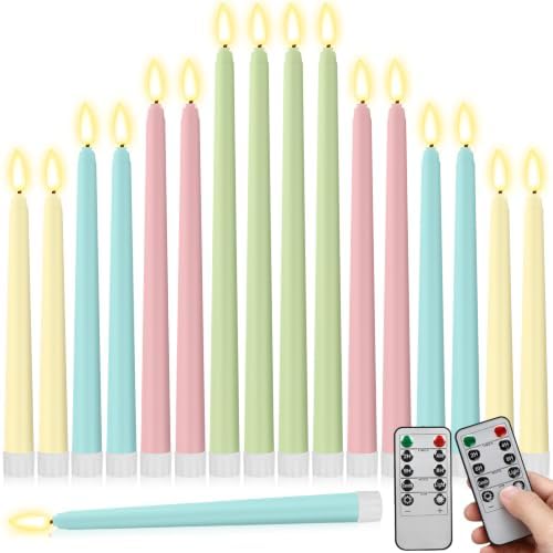Rossesay 16 Pcs Macaron Flameless Taper Candle with Remote Timer by Rossesay