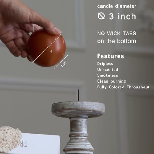 MOZEAL Hand-Poured, 3 Inch Burnt Orange Round Ball Candles - Elegant Burnt Orange Round Pillar Candles Set of 3, Dripless, Unscented, Smokeless, Ideal for Autumn Gatherings. - Image 4