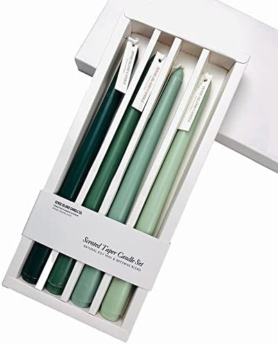 Green Taper Candles 10'' Non-Toxic Green Shades Ombre Colored Candle Sticks Set of 4 | Natual Soy Candlesticks Home Decor Centerpiece Sandalwood Scented - Image 3