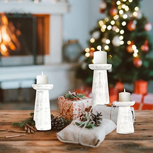 Homebia Design Wooden Candle Holder Set of 3 – 10, 8, 6 inch, Antique White - Image 5