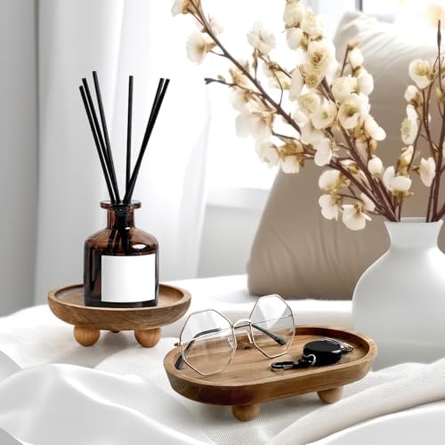 Vaveren Small Wooden Riser Wooden Pedestal for Display Tray Display Riser for Entry Table Farmhouse Kitchen Tabletop Centerpieces , Round 12.9x4cm - Image 4
