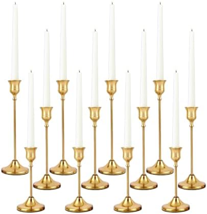 12 Pcs Brass Gold Taper Candle Holders Vintage Table centerpieces by Unknown
