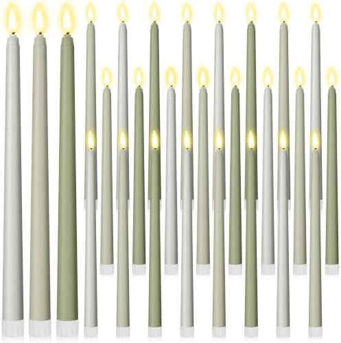 Macarrie 24 Packs Flameless Taper Candles Battery LED 11",Sage Green by Macarrie