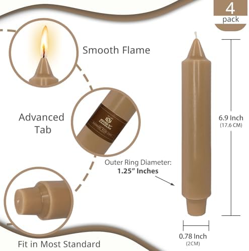 NJAO HOO Brown Short Taper Candle 7 Inch Candlesticks Unscented Dripless Tapered Candle Set for Home Decor Wedding Party Dinner Candles, 4 Pack - Image 3