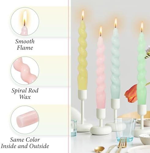 7.5 Inches Spiral Taper Candles Colorful Twisted Candle Dripless Long Candles, Handmade Candlesticks for Wedding Dinner Decor, Set of 4(Pastel Candy Colored) - Image 3