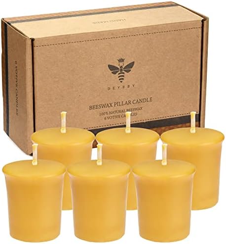 DEYBBY Beeswax Votive Candles 12-Hour Burn Unscented Small Candles 6 Pack by DEYBBY