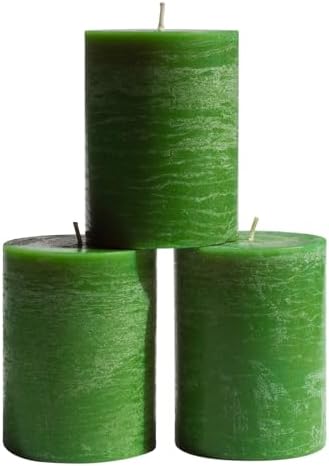 CANDWAX 3x4 inch Grass Green Pillar Candles Set of 3 - Unscented Dripless Rustic Grass Green Candles for Weddings, Centerpieces, Home Décor, Party Decorations by CANDWAX
