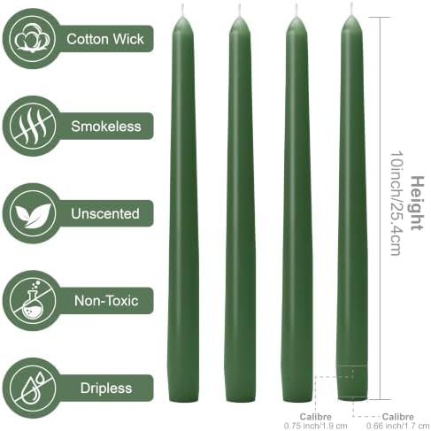 Green Taper Candles - 12 Pack 10 Inch Green Candlesticks for Christmas Dripless Unscented Wax Long Burning Tall Tapered Candle Sticks for Spring Home Decor Table Dinner Holidays Wedding - Image 3