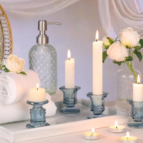 Lanttu 12 Pcs Blue Candlestick Holders Bulk, Glass Candle Holders Set - Image 4