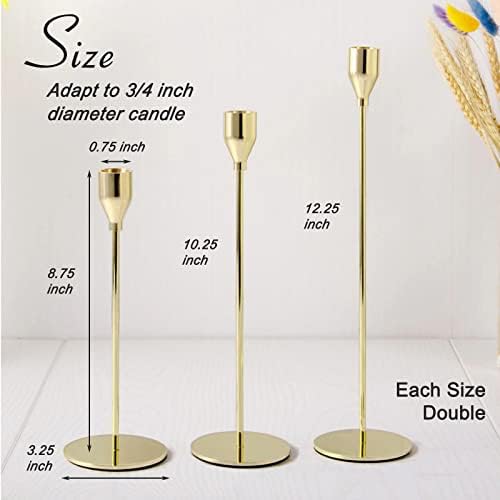 6Pcs Lemon Gold Candlestick Holders, Tall Taper Candelabra Stands fits 3/4 inch Thick Pillar Candle Stick, Elegant Decor Set for Table Centerpiece, Floor, Fireplace as Date, Festival, Fitting. - Image 3