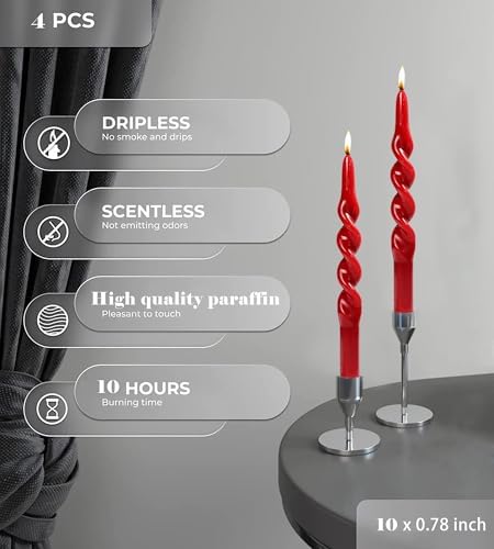 MAITREYA Burgundy Taper Candles Conical Stick Candles Spiral Taper Candles-Set of 4 for Decoration Weddings Party Church-Unscented Dripless Candles,10inch(C-Burgundy) - Image 5