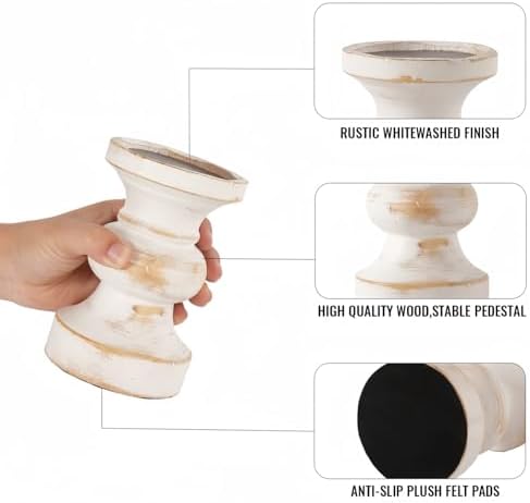 CedarLux Rustic Pillar Candle Holder, 6 Inch White Wooden Candlestick Holders, Farmhouse Candle Stands for Pillar Candle,Decorative Wood Candlestick Holders for Living Room, Table Centerpiece - Image 2