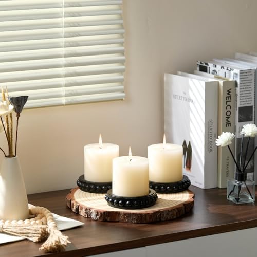 Set of 3 Black Wooden Candle Holder Plate Stand for Pillar Candles - Image 5