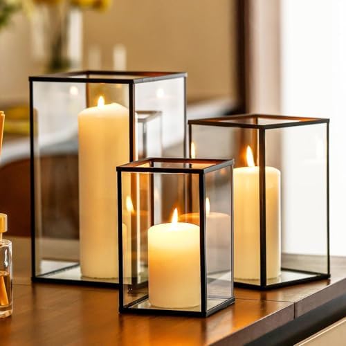 PHOSPHOR Hurricane Glass Candle Holder Set of 3 Pieces Black Hurricane Candleholders for Wedding Party Holiday Birthday Home Decor Lanter - Image 3