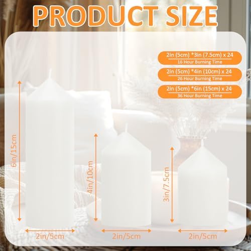72 Pcs White Pillar Candles Bulk Set: 2-Inch Wide in 3 Heights (3, 4, 6 Inch). Dripless Unscented Smokeless Hurricane Candles for Wedding, Party, Event Decor to Create Warm Elegant Atmosphere. - Image 4