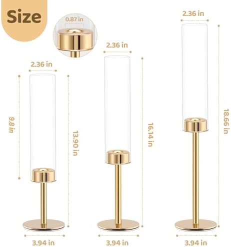 Gold Hurricane Glass Candle Holders Set of 6 Brass Taper Candlestick Holder - Image 2