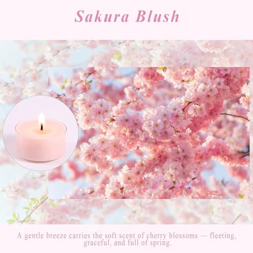 Scented Tea Lights Candles, Sakura Blush, 16 Pack – Soft Pink Scented Tealight Candles– 100% Palm Wax – 6 Hour Burn Time Aromatherapy Tea Light Votive Candle for Spring Decor, Bath, Romance - Image 2