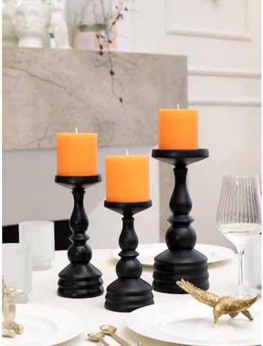 CANDWAX 3x3 Pillar Candles Set of 3 - Rustic Unscented No Drip Orange Candles for Home Decor, Parties, Centerpieces, Halloween Décor, Thanksgiving - Image 5