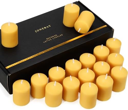 18PCS Beeswax Votive Candles Bulk, Pure Natural Beeswax - 9 Hour Burn Time, Unscented Handmade Candles for Home Décor, Room, Party, Spa, Gift by JONERAY