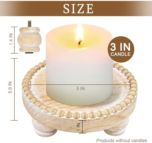Farmhouse Round Wood Tray Riser, Pedestal Stand with Beaded Edge, Rustic Wooden Candle Trays Decor for Tiered Tray, Candle, Mug Display Decorative, Table Centerpiece, Brwon - Image 2