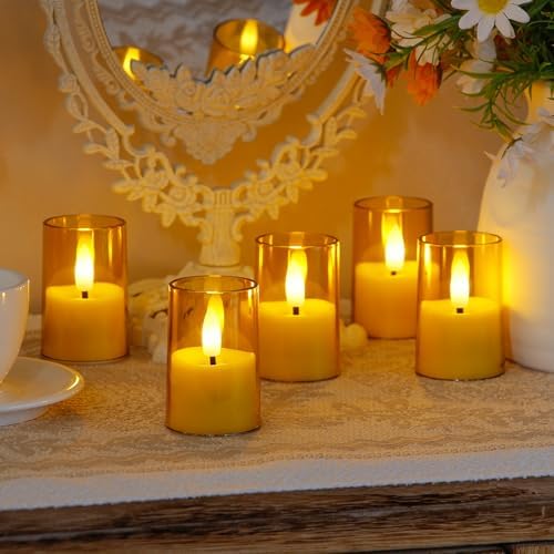 Flameless D: 1.7" H: 2.5" Small Tea Light LED Candles, Acrylic Battery Operated Votive with Remote Control and Timer, Tealight Amber Flickering Warm Light Pack of 15 Electric Long Lasting - Image 2
