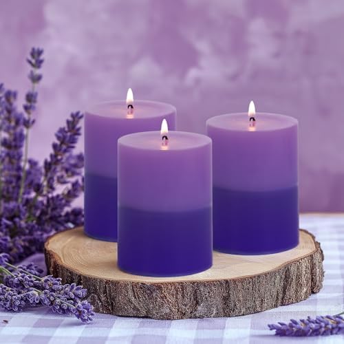 KONNI Layered Pillar Candles Set of 3, 2.8"x 4" Table Decor Purple - Image 6
