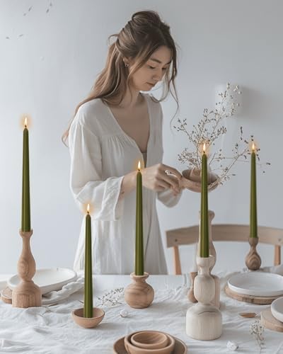 10 Inch Olive Taper Candles-Dripless Unscented Green Tapered Candle Smokeless Candlestick Long Slow Burning 8 Hours Tall Sticks for Christmas Wedding Dinner Parties 12 Pack - Image 4