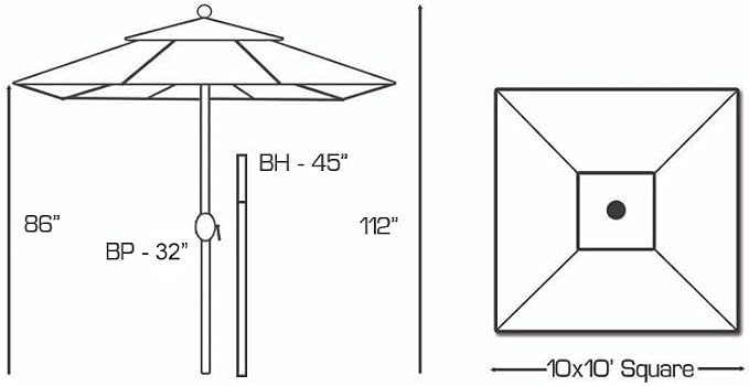 Galtech Deluxe Auto Tilt Market Umbrella, 10ft - Outdoor Patio, Deck, Pool, Backyard Stand Alone Umbrella - Square, Heavy Duty w/Bronze Frame & Sunbrella Fabric (Canvas)