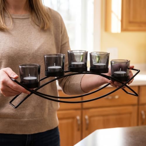 Seraphic Dining Table Centerepiece Decor, Tealight Candle Holder, Black - Image 4