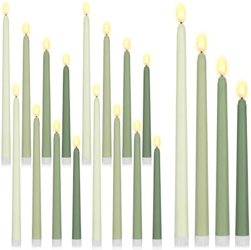 Rossesay 24 Pcs Flameless LED Taper Candles Battery Operated Candle 8.5", 9.65", 10.8", 12.8" Flameless Candlesticks Flickering for Christmas Church Wedding Indoor Decoration(Classic, Green Series) by Rossesay