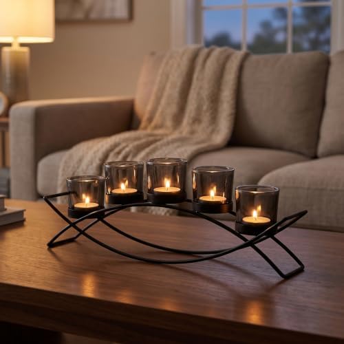 Seraphic Dining Table Centerepiece Decor, Tealight Candle Holder, Black - Image 3