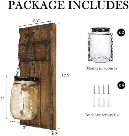 Wall Candle Sconces Set of 2, Candle Holder Rustic Home Decor, Farmhouse Mounted Wooden Candle Holders with Lights, Wall Decorations for Bedroom, Living Room, Kitchen, Bathroom - Image 3