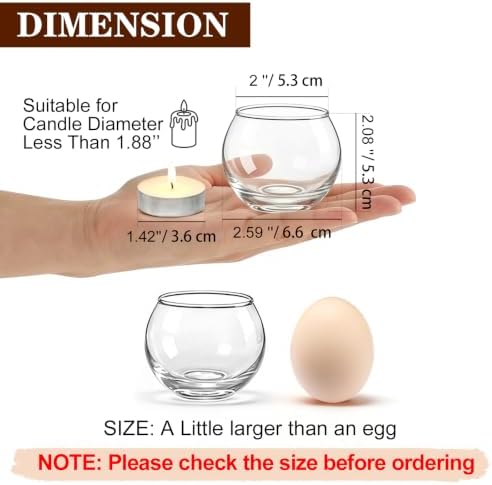 PINIWON 40pcs Clear Glass Round Votive Candle Holders, 2''×2'' - Image 2